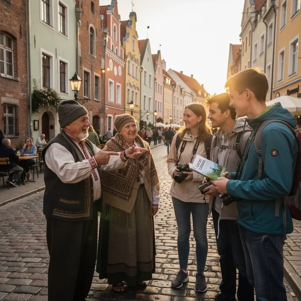 Grupireisijad, kes osalevad giidiga ekskursioonil, nautides Eesti kultuuri ja ajalugu.